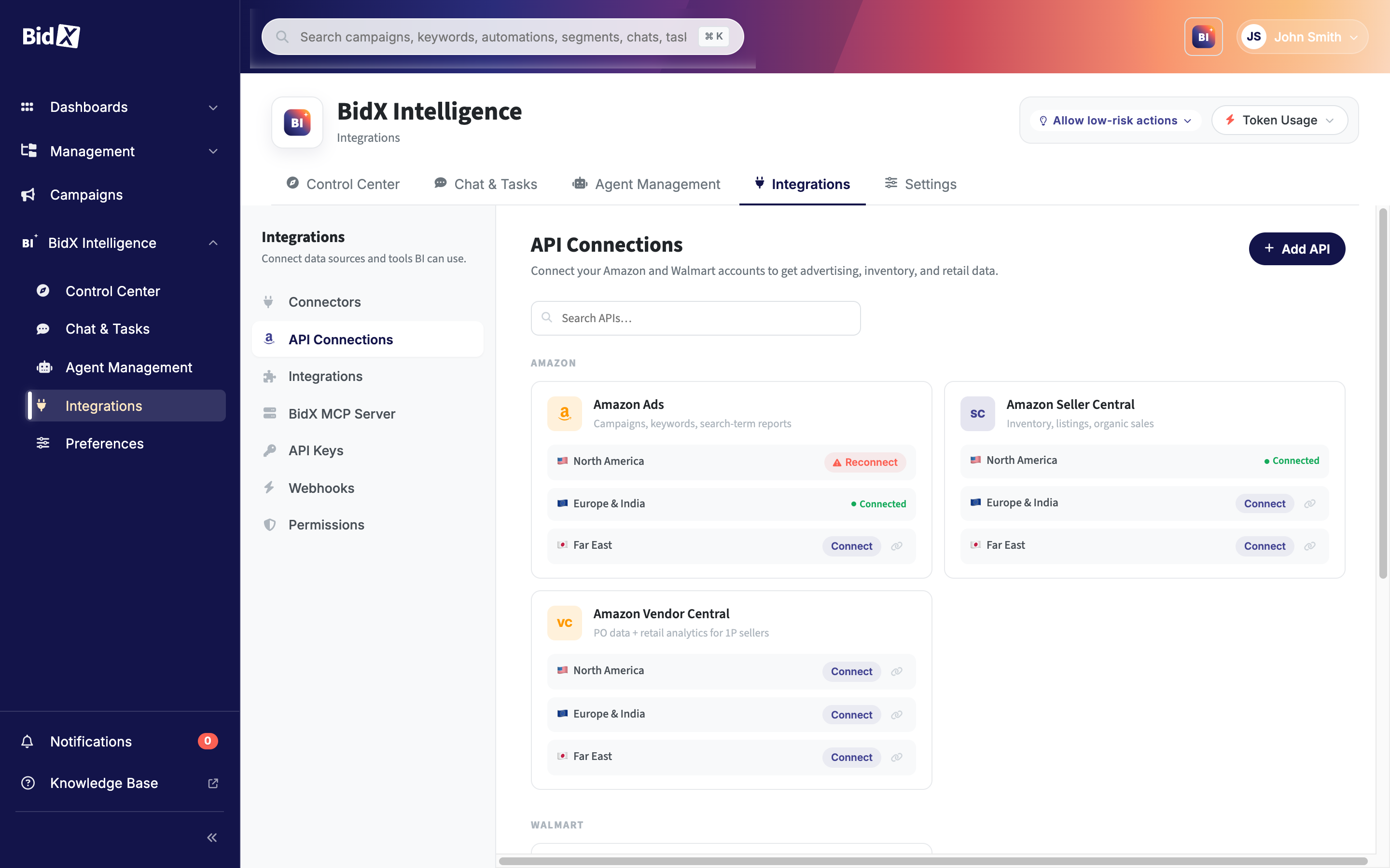 API connections in BidX Intelligence